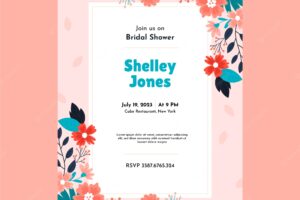 Hand drawn bridal shower floral invitation