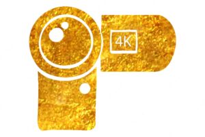 Hand drawn camcorder icon in gold foil texture vector illustration
