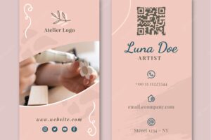Hand drawn creative atelier vertical business card