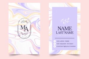 Hand drawn elegant double-sided vertical business card template