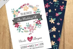 Hand drawn floral wreath wedding card