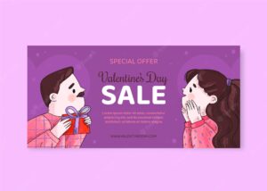 Hand drawn valentines day celebration horizontal sale banner template
