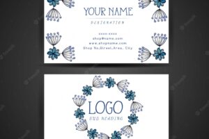 Hand drawn watercolor blue floral business card design