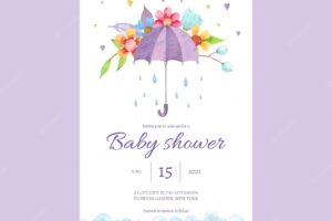 Hand painted chuva de amor baby shower invitation card