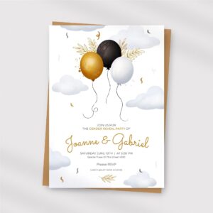 Hand painted watercolor gender reveal invitation template