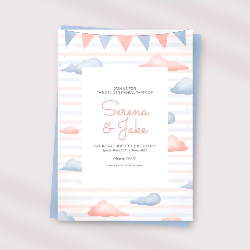 Hand painted watercolor gender reveal invitation