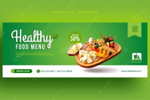 Healthy food menu promotion social media facebook cover banner template