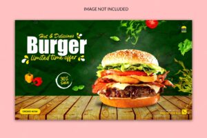 Hot and delicious burger social media web banner.