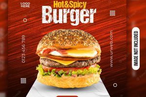 Hot and spicy delicious burger social media post design premium psd premium psd