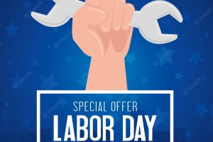 Labor day sale promotion advertising banner, with hand and wrench tool