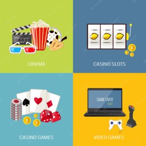 Leisure video sport and gambling casino games flat icons set isolated vector illustration