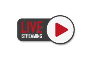 Live stream flat logo red vector design element with play button
