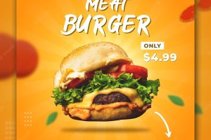 Meat burger social media post or flyer