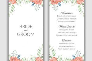 Menu card template with watercolor rose floral decoration