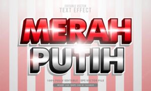 "merah putih" strong 3d red typeface font effect, modern type with shadow for brand logotype