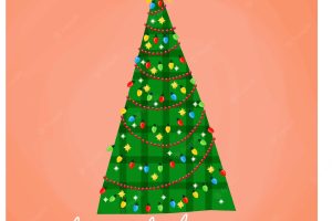 Merry christmas design with cute christmas tree and decorative branches around over background
