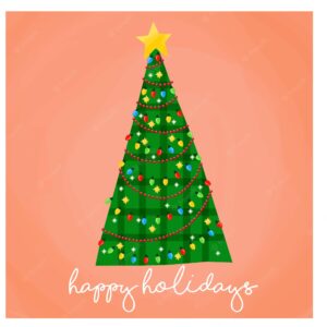 Merry christmas design with cute christmas tree and decorative branches around over background
