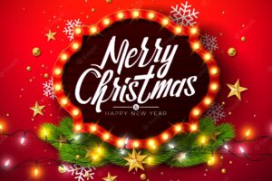Merry christmas and happy new year illustration with typography letter on light sign board