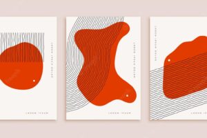 Minimal hand drawn abstract poster for wall decoration in red color with lines