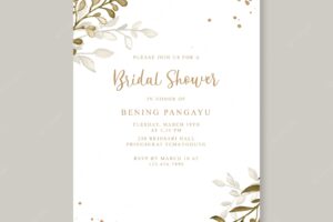 Minimalist bridal shower card template with watercolor leaves