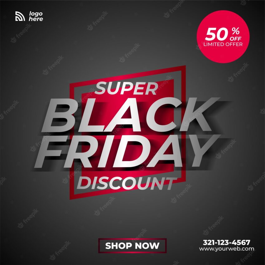 Modern black friday super sale with red background banner