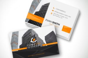 Modern business card template with photo of city