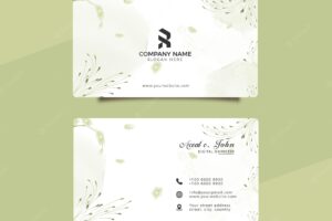 Modern corporate watercolor flowers business card template with beautiful leaves
