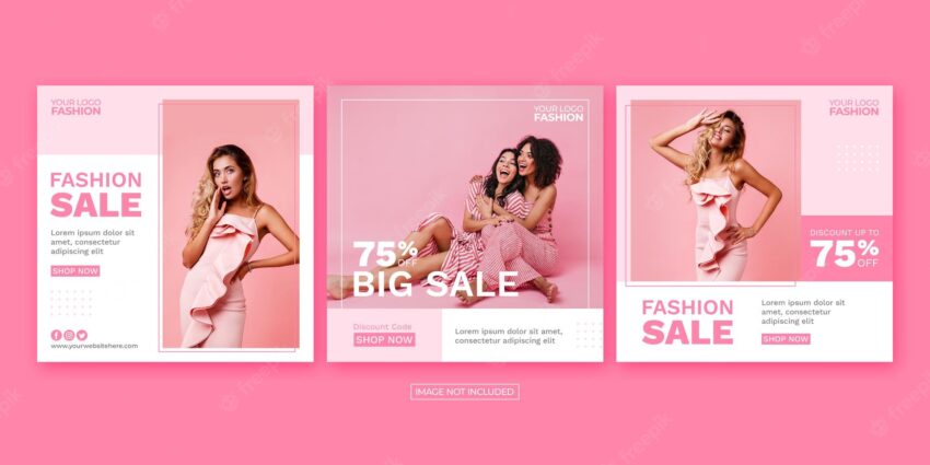 Modern pink fashion sale banner template in square size