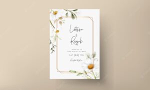 Modern wedding invitation template with vintage daisy flower