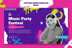 Music event youtube cover template with spray paint effect