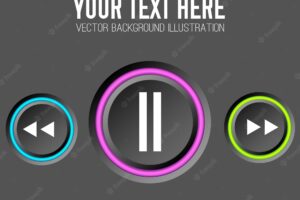 Music web design concept with control round buttons and colorful edging