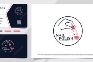 Nail polish logo with circle concept and business card design premium vector