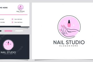 Nail studio logo design with creative concept and business card design premium vector