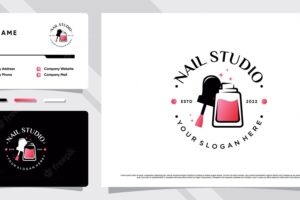 Nail studio logo with creative modern concept and business card design premium vector