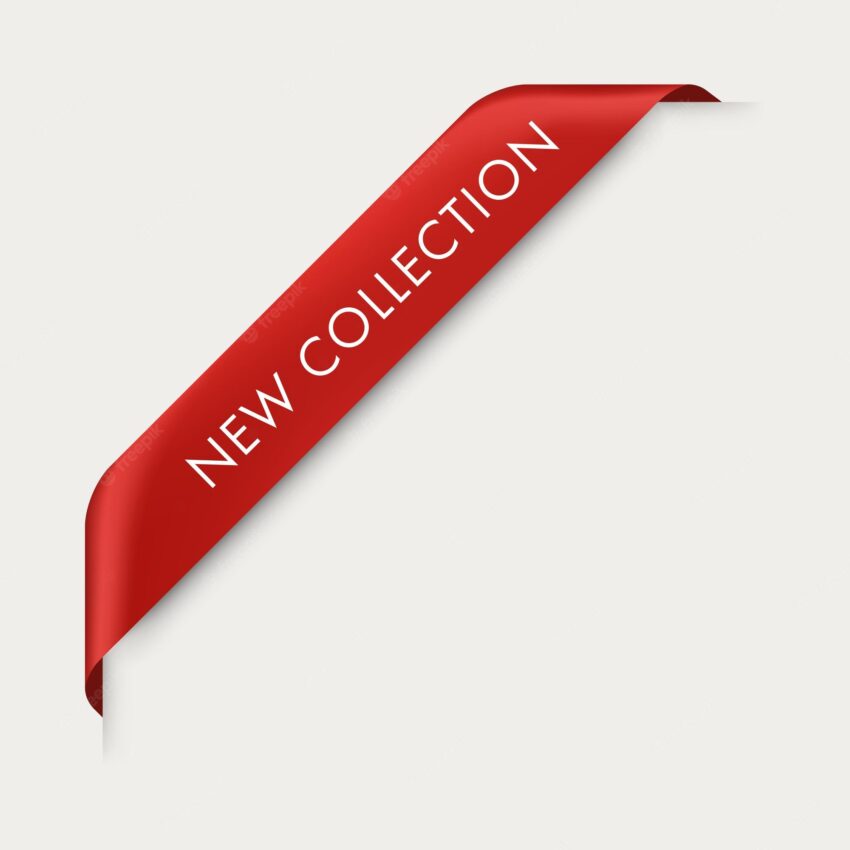 New tag 3d vector ribbon and banner. new collection badge digital marketing web.
