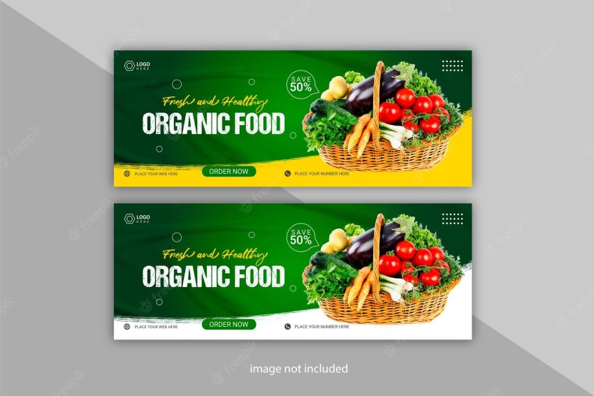 Organic food banner template healthy vegetable social media post banner design