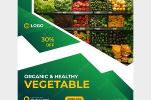 Organic and healthy vegetable social media post template or instagram post banner design