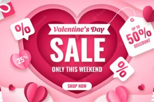 Paper style valentines day sale banner template