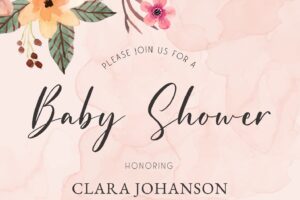 Pink creamy floral watercolor baby shower invitation card