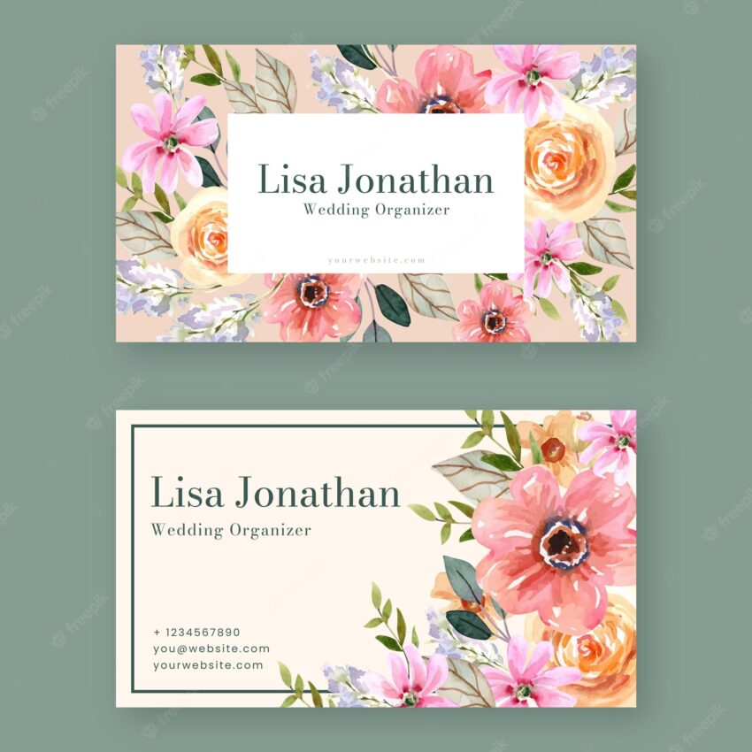 Pink and orange roses floral business card templates