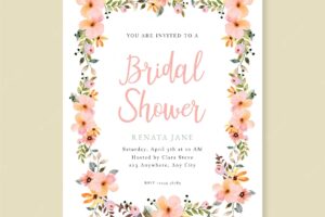 Pink watercolor floral bridal shower invitation