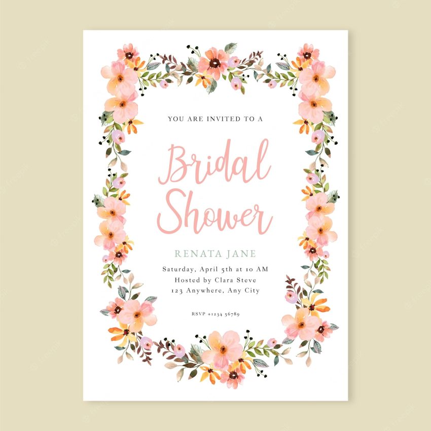 Pink watercolor floral bridal shower invitation
