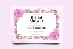 Pink watercolor flower frame bridal shower template