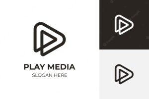 Play button for media app logo design with initial letter p line logo streaming service app logotype multimedia player icon design element for music and movie start sign audio and video editor logo