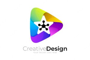 Play logo and star design combination 3d colorful logos