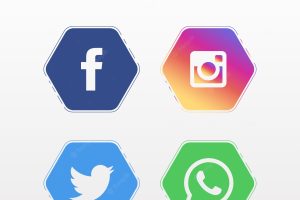 Polygon shaped popular social networking icons set collection