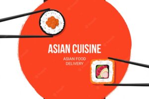Poster template for social media for asian food restaurant with delivery vector