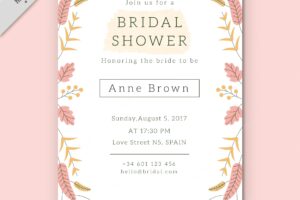 Pretty bridal shower invitation template with colored flowers