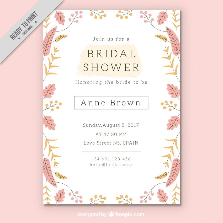 Pretty bridal shower invitation template with colored flowers