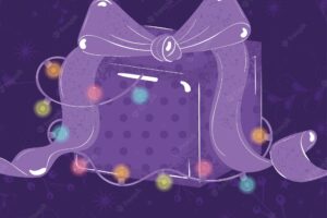 Purple gift box merry christmas card vector